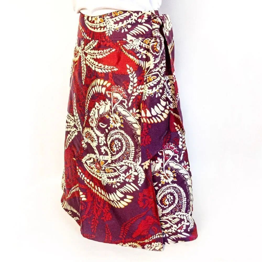Talbots Silk Batik Print Full Wrap Sarong Skirt Sz 10P